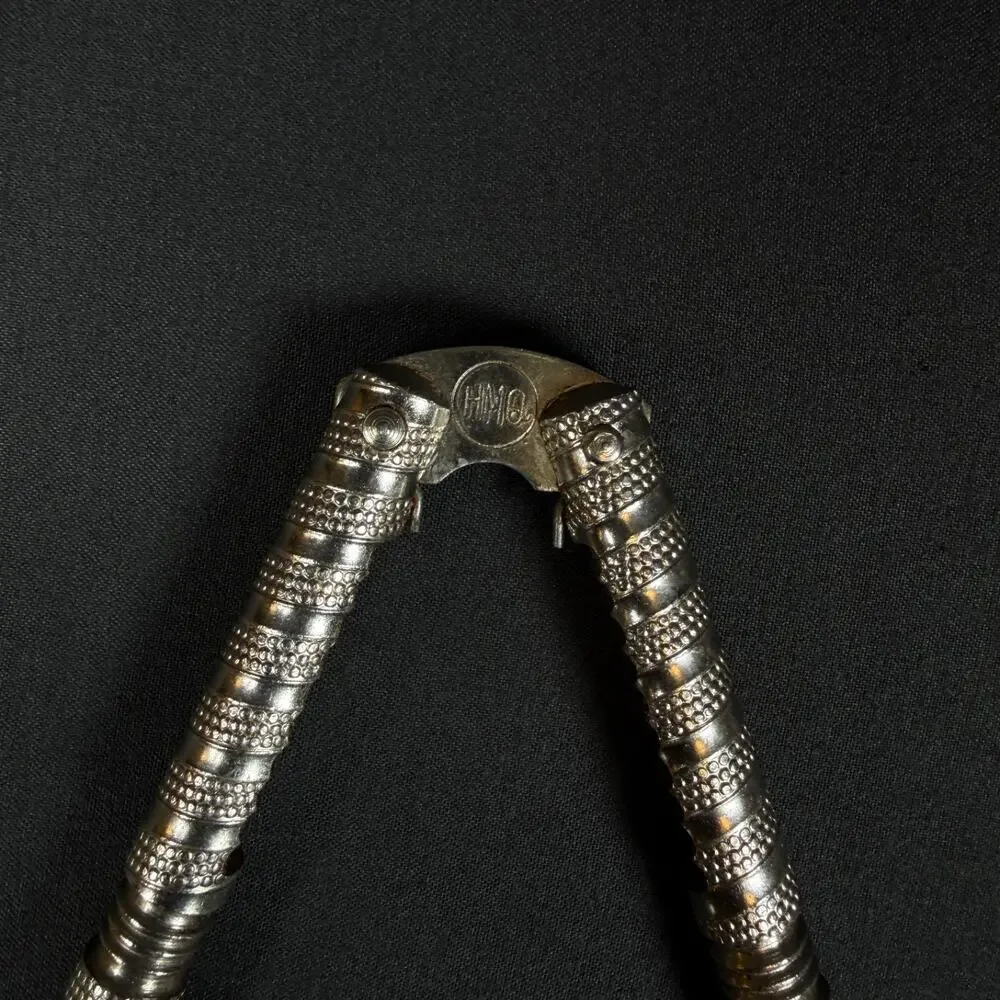 Vintage HMQ Metal Nutcracker Hand Grip Tool Silver Heavy Duty Made in Italy